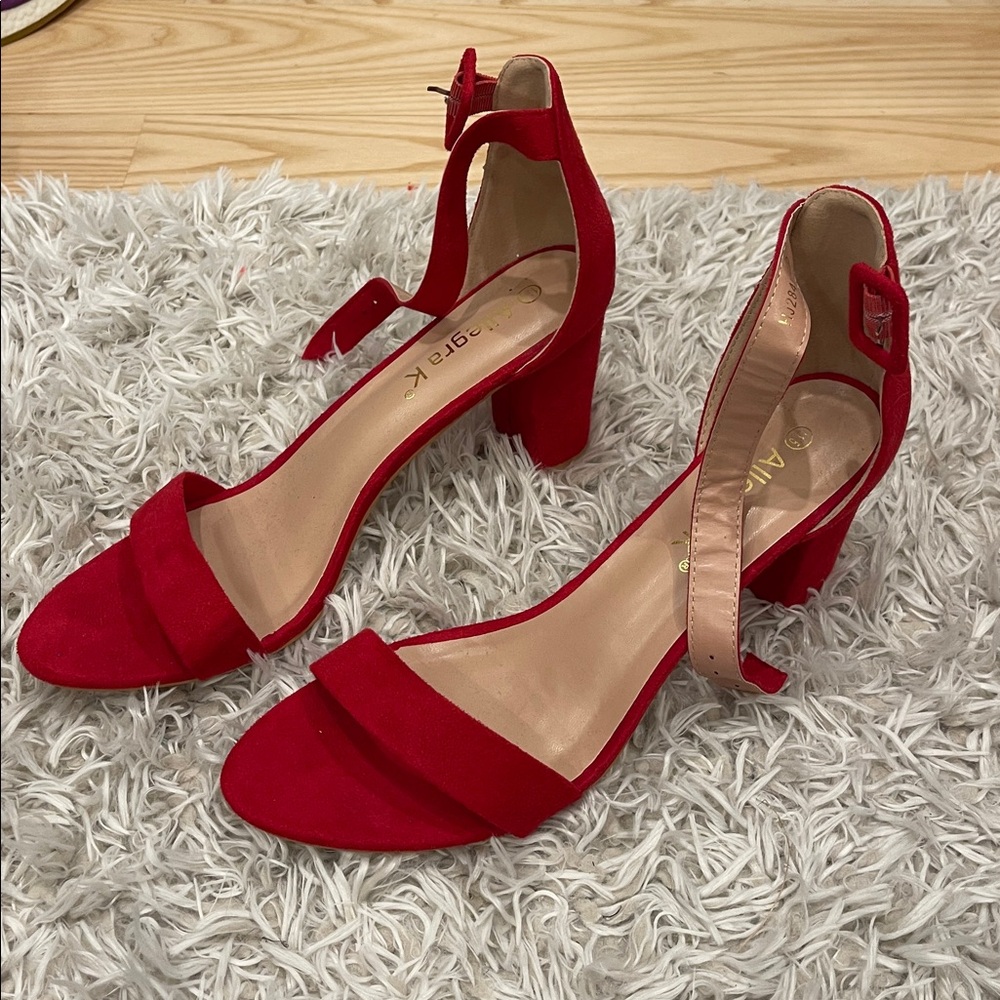 Allegra K Red faux suede ankle strap sandals women’s 11.5 brand new